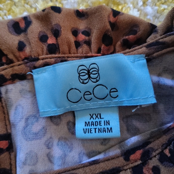 CeCe Leopard Print Ruffle Neck Blouse - Picture 4 of 4